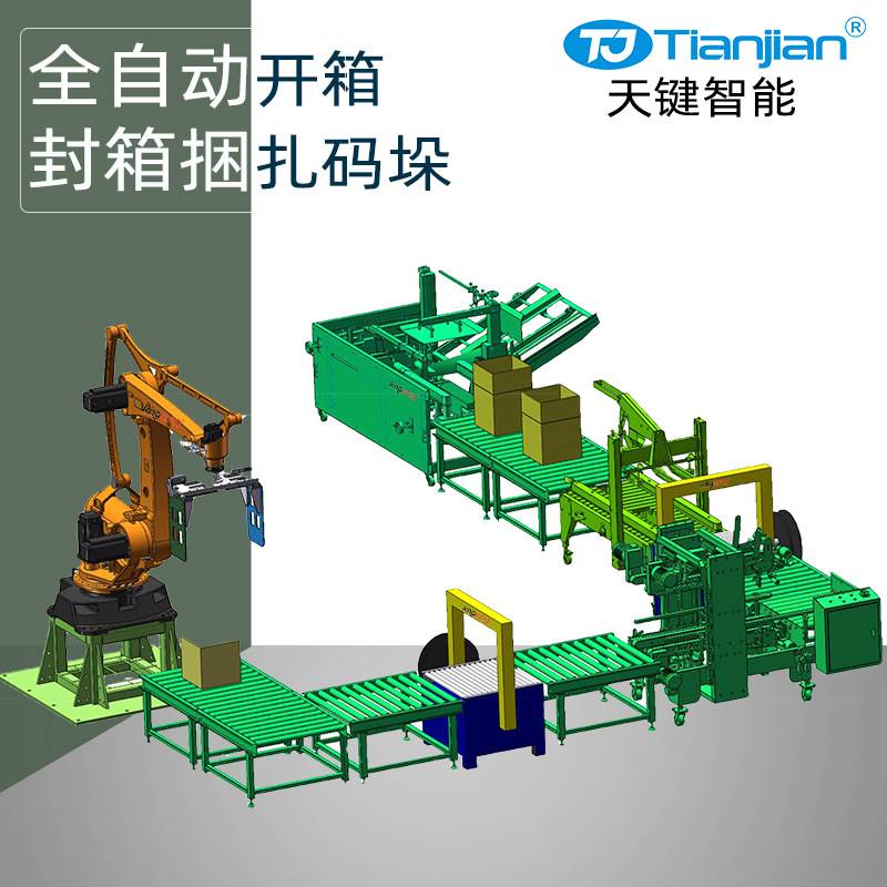 纸箱自动开箱机胶带封箱机全自动打包机捆扎机装箱码垛机厂家定制