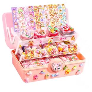 奶油胶咕卡贴纸大套装diy材料女孩手工玩具全套儿童贴画古卡工具随心配贴片酷估转转收纳盒三层手账礼盒火漆