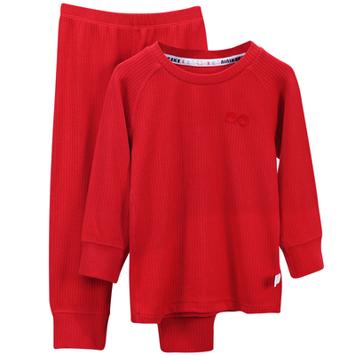 儿童新年红抽条慕斯暖绒套装