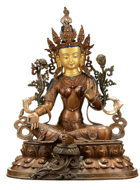 藏式红铜绿度母桌面装饰铜像摆件