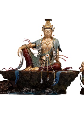 纯铜彩绘家用寺庙水月观音佛像