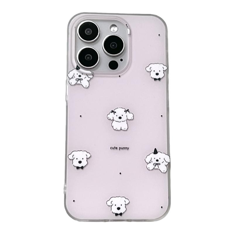 SHERRY*ins风软萌可爱粉色小白狗毛绒支架适用于苹果16ProMax手机壳iPhone15Pro小众少女心14简约13卡通清新