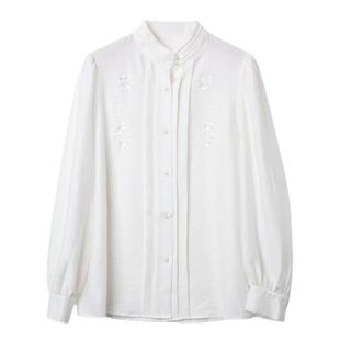 西町村屋新中式立领绣花衬衫女装秋季新款国风长袖衬衣XE9C10021