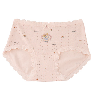 莫代尔棉蕾丝边中腰内裤女韩版可爱少女风学生圆点印花碎花三角裤