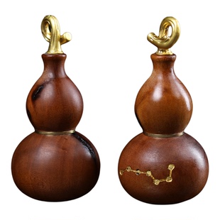 天然雷击枣木葫芦镶铜七星葫芦可打开葫芦饰品办公室摆件吊坠配饰