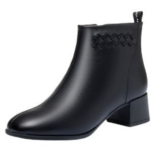 真皮加绒保暖妈妈鞋短靴子女鞋棉鞋中年软底中跟皮鞋中老年冬季款