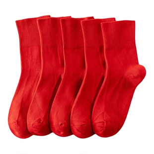 纯棉红色袜子松口袜男本命年女士中老年人纯红色男士防臭孕妇新年