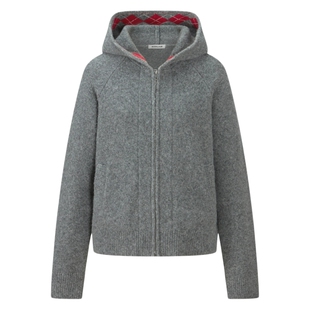 HERLIAN 2025秋季新品菱格纹撞色连帽拉链针织衫女款