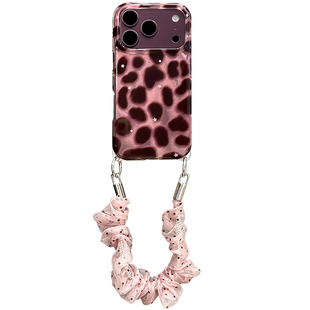 lizardhill 个性粉红豹纹适用苹果18promax手机壳酒红色17pro新款女iphone16pro带挂绳15pro全包防摔超好看