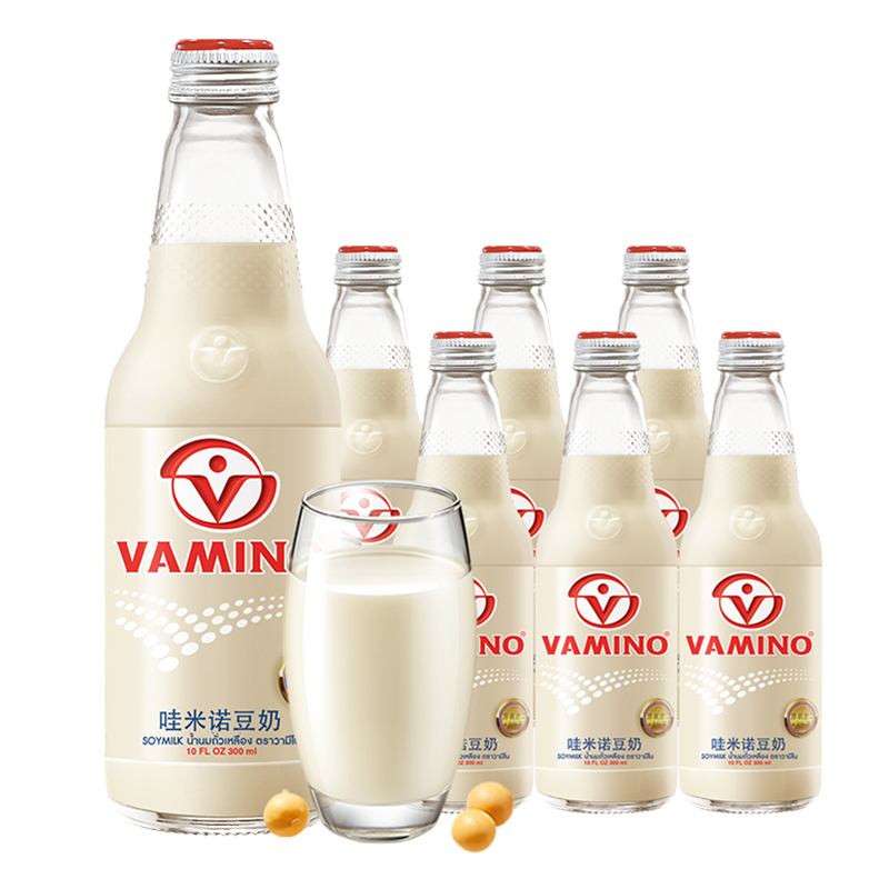 泰国进口哇米诺Vamino原味豆奶植物蛋白早餐奶300ml*6瓶玻璃瓶装