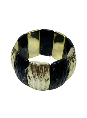 atmshop复古夸张时髦黑金宽版弹力绳手环个性新中式晕染树脂手镯