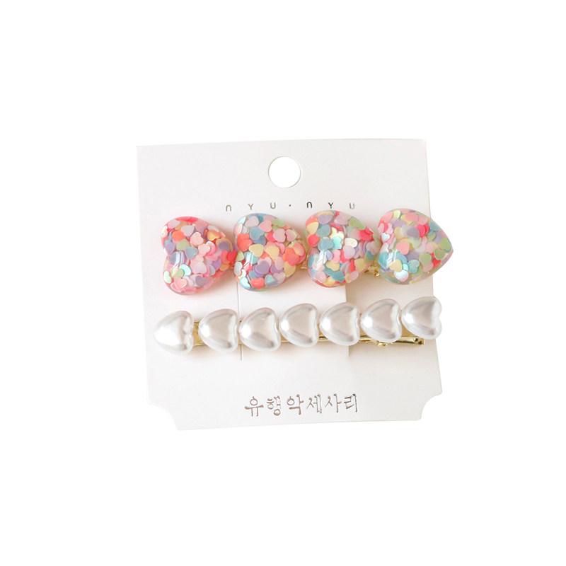 韩国亮片珍珠发夹彩色爱心发卡