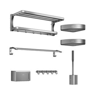 九牧卫浴浴巾架枪灰双折叠免打孔浴室空间卫生间五金挂件套装