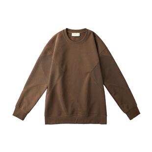 碳灰卫衣男士春秋款圆领宽松套头拼接挺括上衣潮牌休闲打底衫男款