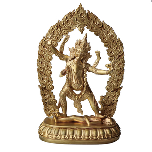 纯铜一髻佛母摆件 紫铜贴金家居藏密佛像 宁玛派护法可定纯金纯银