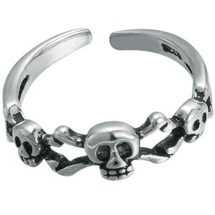 小张的故事简约S925纯银饰品个性骷髅头开口戒指男女情侣款指环潮