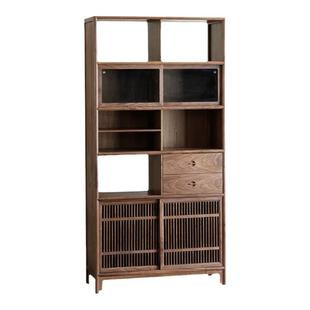 璞木宋式美学博古架新中式实木茶架黑胡桃展示柜老榆木置物架茶室