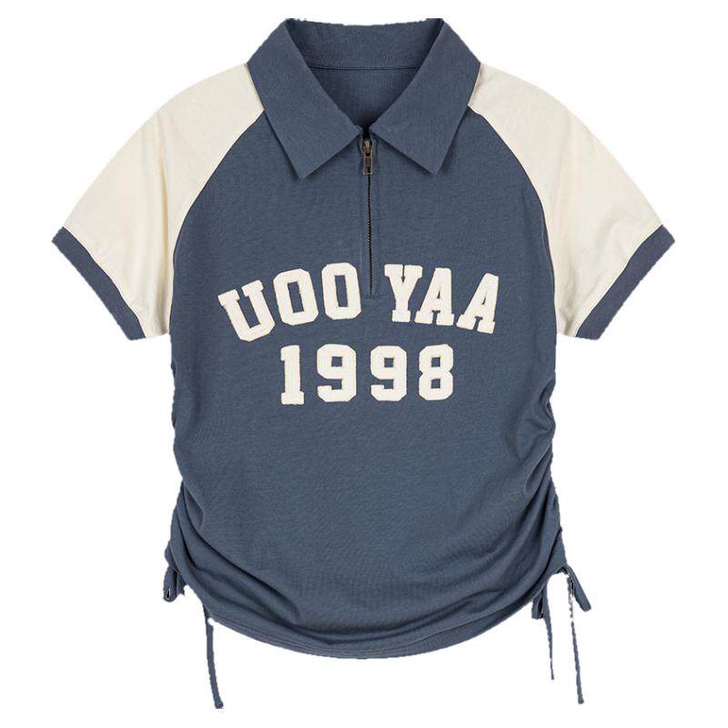 UOOYAA/乌丫字母撞色抽绳T恤