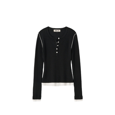 【现】GENERAL IDEA 亨利领休闲叠穿层次感软糯针织长袖套头衫女