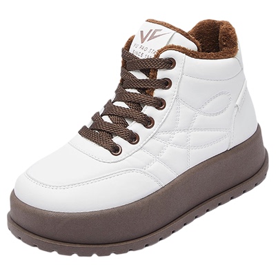 加绒冬季高帮女鞋2025百搭厚底休闲鞋复古面包鞋保暖二棉小白鞋子