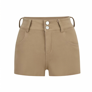 李李服饰老钱风低腰双扣丰胯牛仔短裤女2025冬季新款紧身显瘦热裤