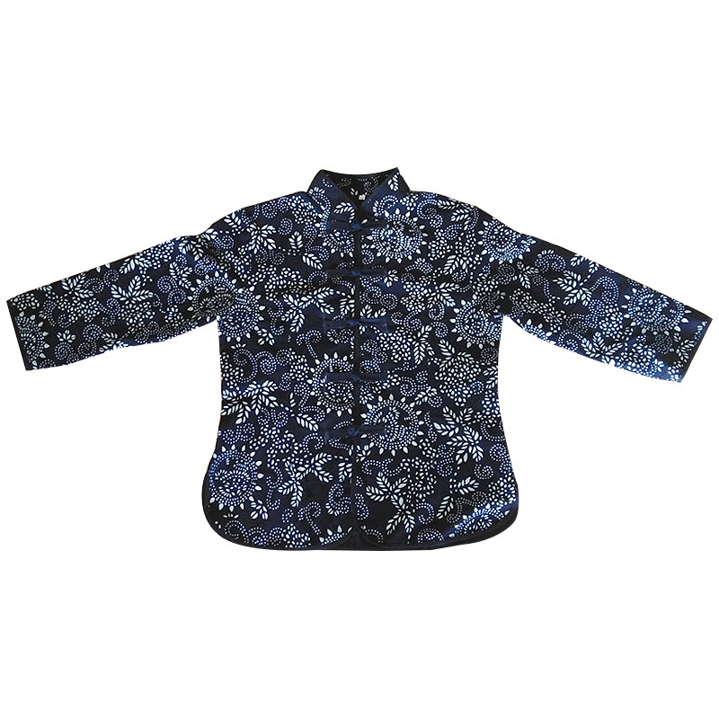 乌镇蓝印花布手工盘扣对襟长袖上衣女式衬衫农家乐酒店工作服套装