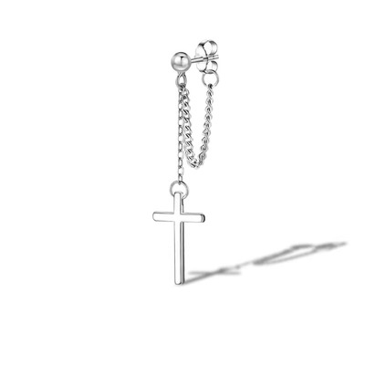 S925纯银十字架耳钉女款轻奢流苏高级感耳环气质耳坠养耳洞潮耳饰
