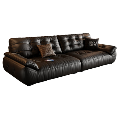 意式复古头层牛皮云朵黑色客厅