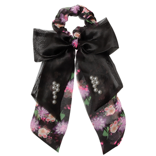 法式碎花珍珠蝴蝶结飘带头绳大肠发圈网红气质绑发皮筋高级感发绳