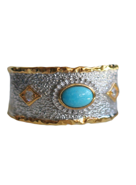 天然绿松石戒指民族风拉丝工艺