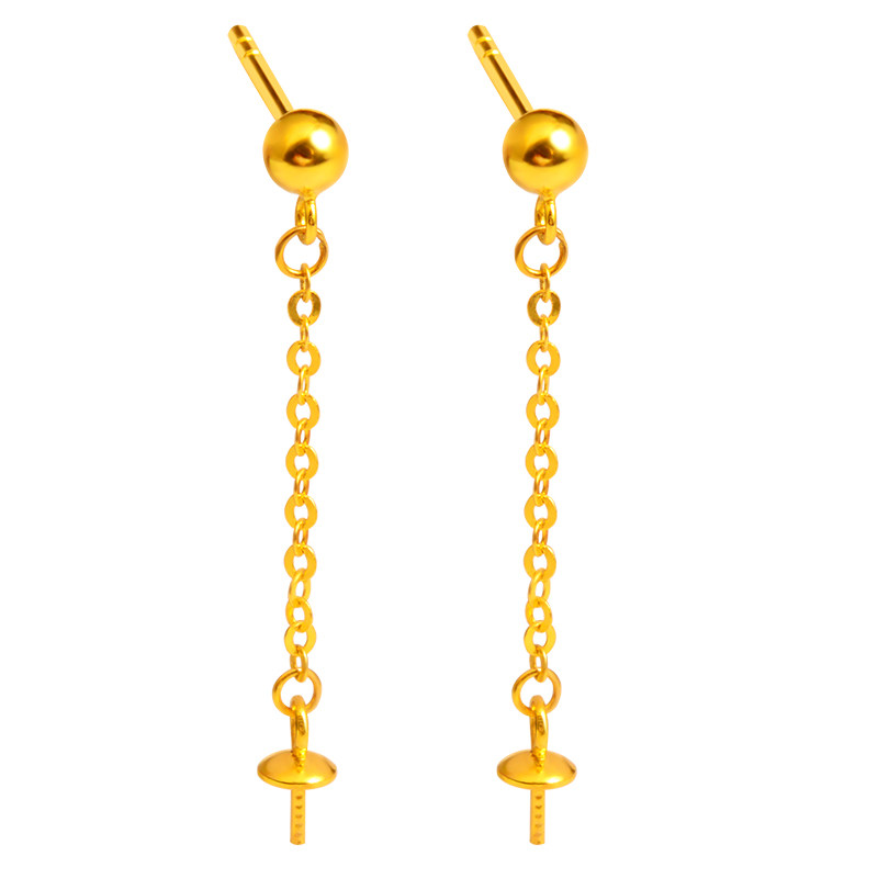 18k金风在吹珍珠耳环配件au750黄金耳钉半孔珠子空托流苏diy耳线