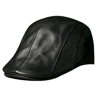帽子男士黑色鸭舌帽通用保暖真皮中老年春秋前进帽羊皮休闲贝雷帽