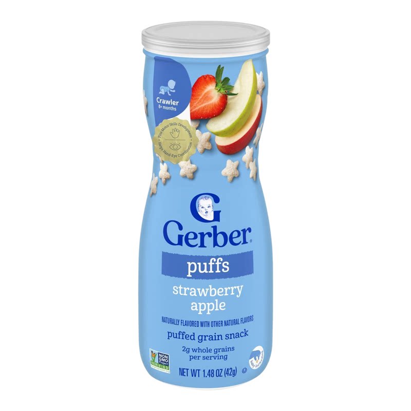 Gerber 香港进口美国嘉宝泡芙士多啤梨苹果味宝宝解馋小零食42g*6