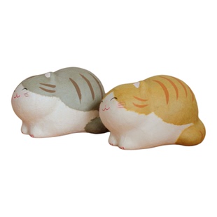 日本龙虎作和纸彩绘猫咪摆件圆滚滚身材胖嘟嘟造型超可爱居家氛围