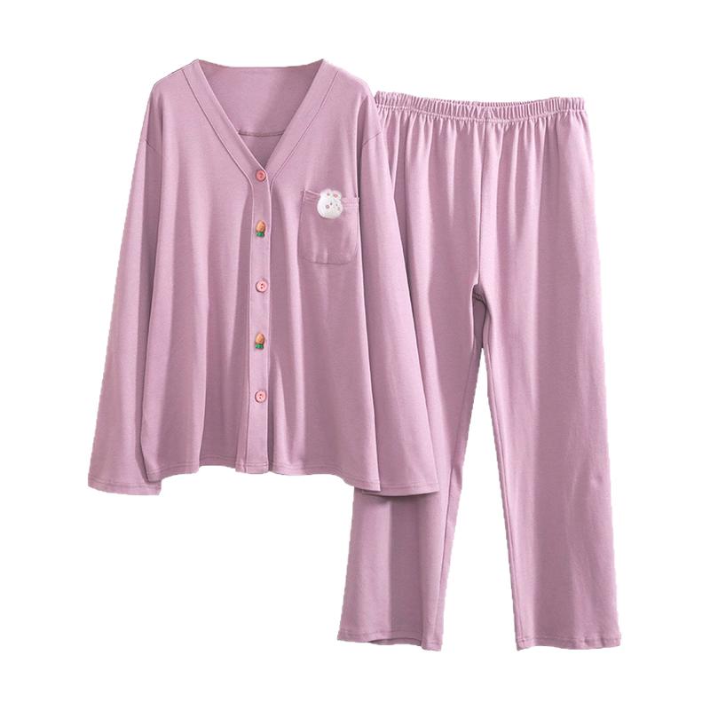 女纯棉开衫家居服睡衣
