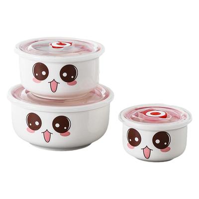 陶瓷保鲜碗三件套带盖微波炉饭盒