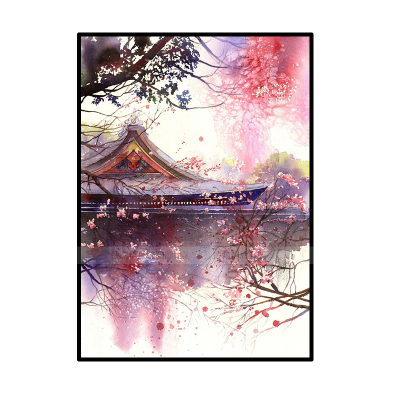 古风花卉楼台钻石画高颜值粘钻画