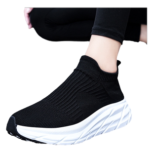 男鞋夏季透气2026新款厚底休闲旅游袜子鞋男士一脚蹬飞织运动网鞋
