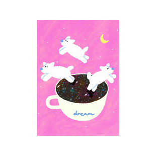 韩国插画ins撞色海报甜品咖啡店挂画卡通可爱猫狗卧室墙贴装饰画