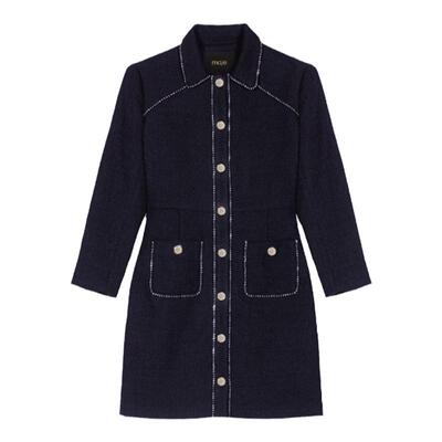 Maje黑色长袖收腰连衣裙短裙