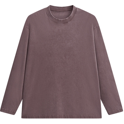 MODE COMMUTER| MC全棉复古做旧平纹针织休闲微阔圆领长袖T恤