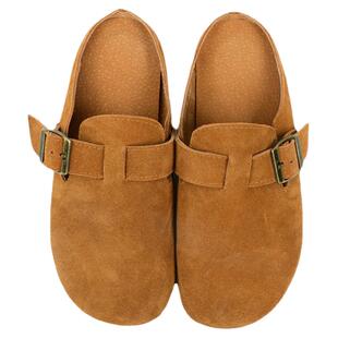 脱毒家 勃肯鞋拖/真皮舒适外穿拖鞋圆头包头女鞋平底皮拖懒人鞋女