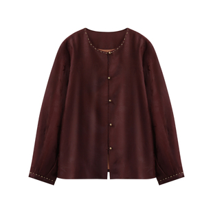 萧娘【落灯花】红云纱时尚外套圆领长袖百搭桑蚕丝短款外套5783