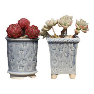 印章老桩盆粗陶花盆冰裂喜光盆控养陶盆小清新拇指盆方形透气花盆