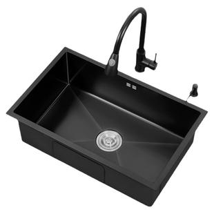 东鹏304不锈钢水槽洗菜盆厨房黑纳米加厚家用小单槽手工洗菜池