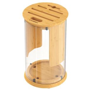 COOWELL 厨房刀具收纳架家用菜刀架 高硼硅玻璃楠竹刀座刀架