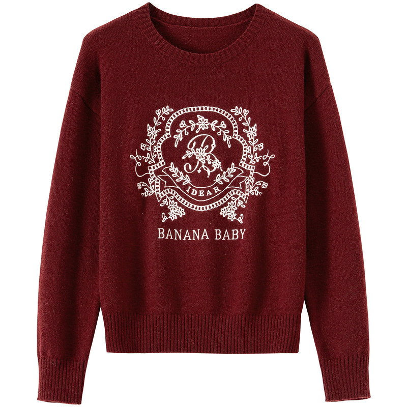 BANANA BABY2025年冬季新款韩系学院风徽章刺绣针织衫女套头毛衣