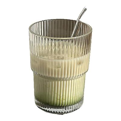 ins竖条纹玻璃咖啡杯带盖