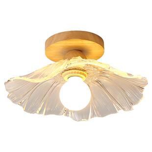 至御日式过道吸顶灯木艺玻璃玄关阳台小灯现代简约走廊原木吸顶灯