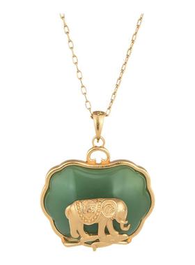中国风古法镀金镶嵌仿和田玉大象吉祥无事牌挂坠宫廷汉服旗袍项链